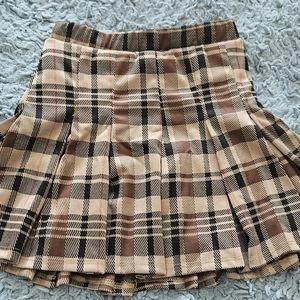 Brown Pleated Mini Skirt